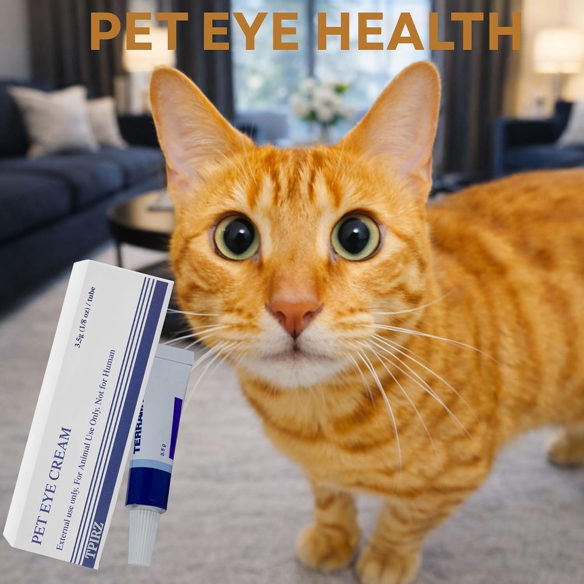 Tpirz pet eye care cream 3.5g tube details and ingredients label.