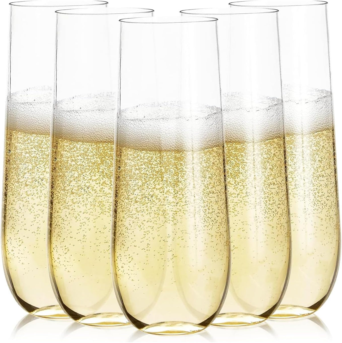 Prestee Plastic Champagne Flutes 24 count set front view for party planning.