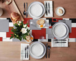Artwork red black gray white table runner styled on dining table