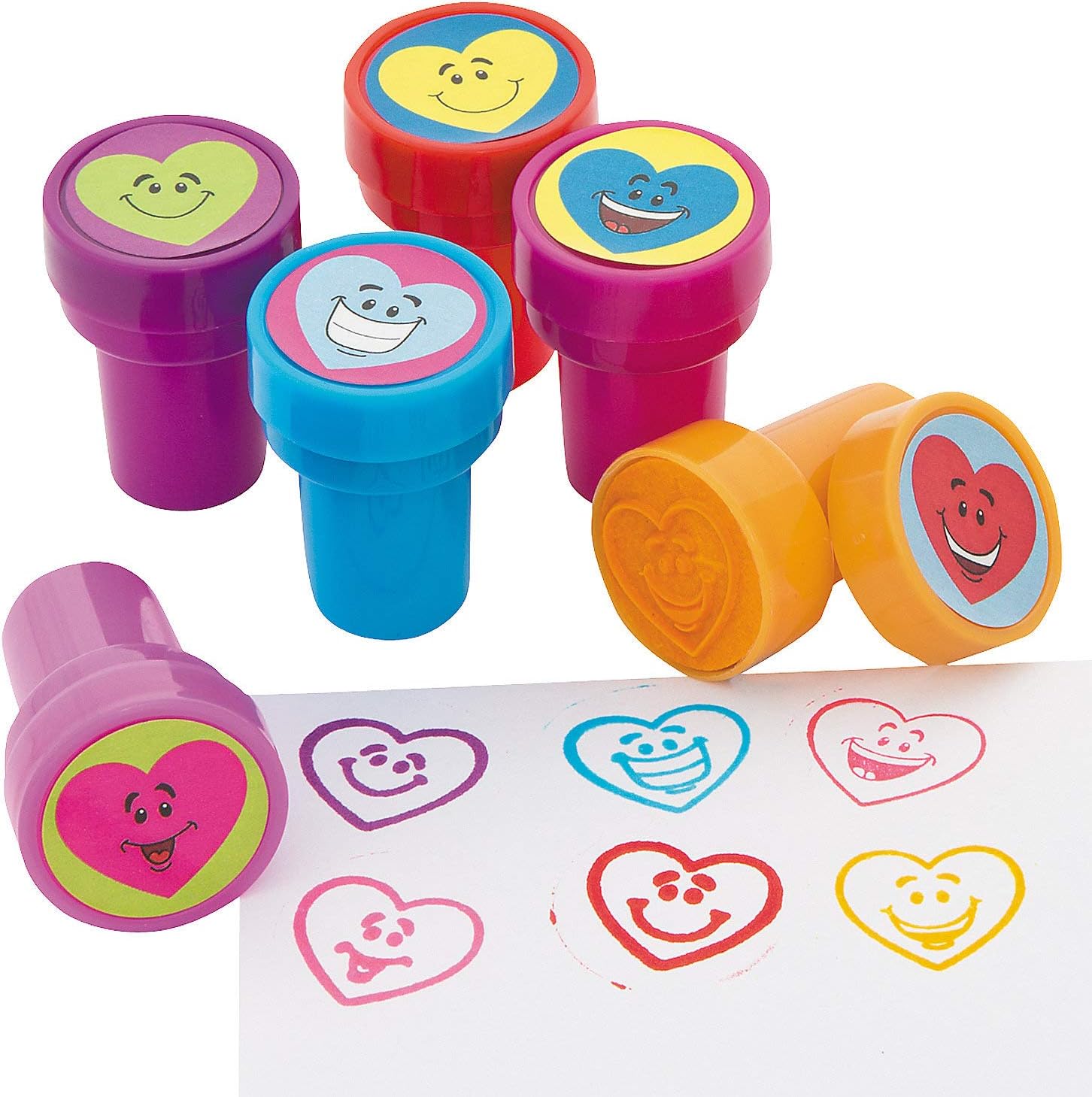 Fun Express Heart Smiley Stampers 24 pack set for kids classroom favors