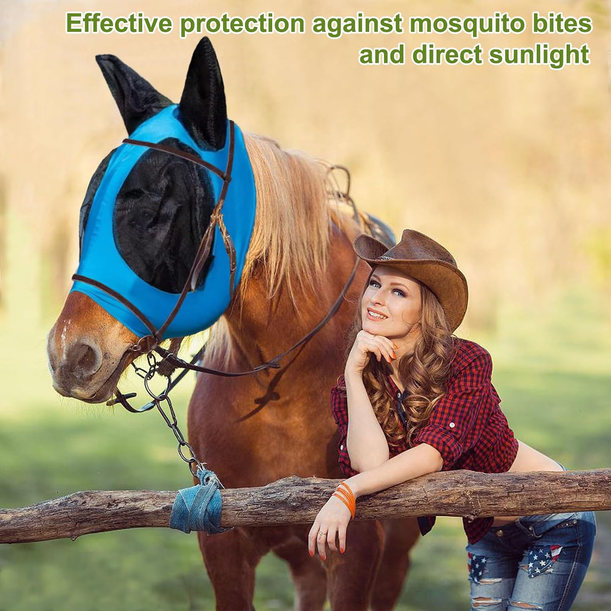 Back view of Huame horse fly mask with elastic closure