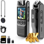 DayDateUp 4K Wearable Body Camera front view showing the 1.2-inch display screen and lens housing