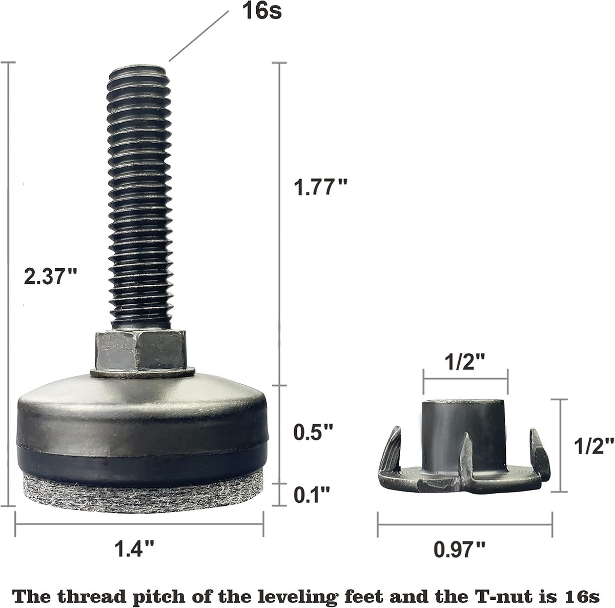 TWIG threaded leg leveler screw with large base
