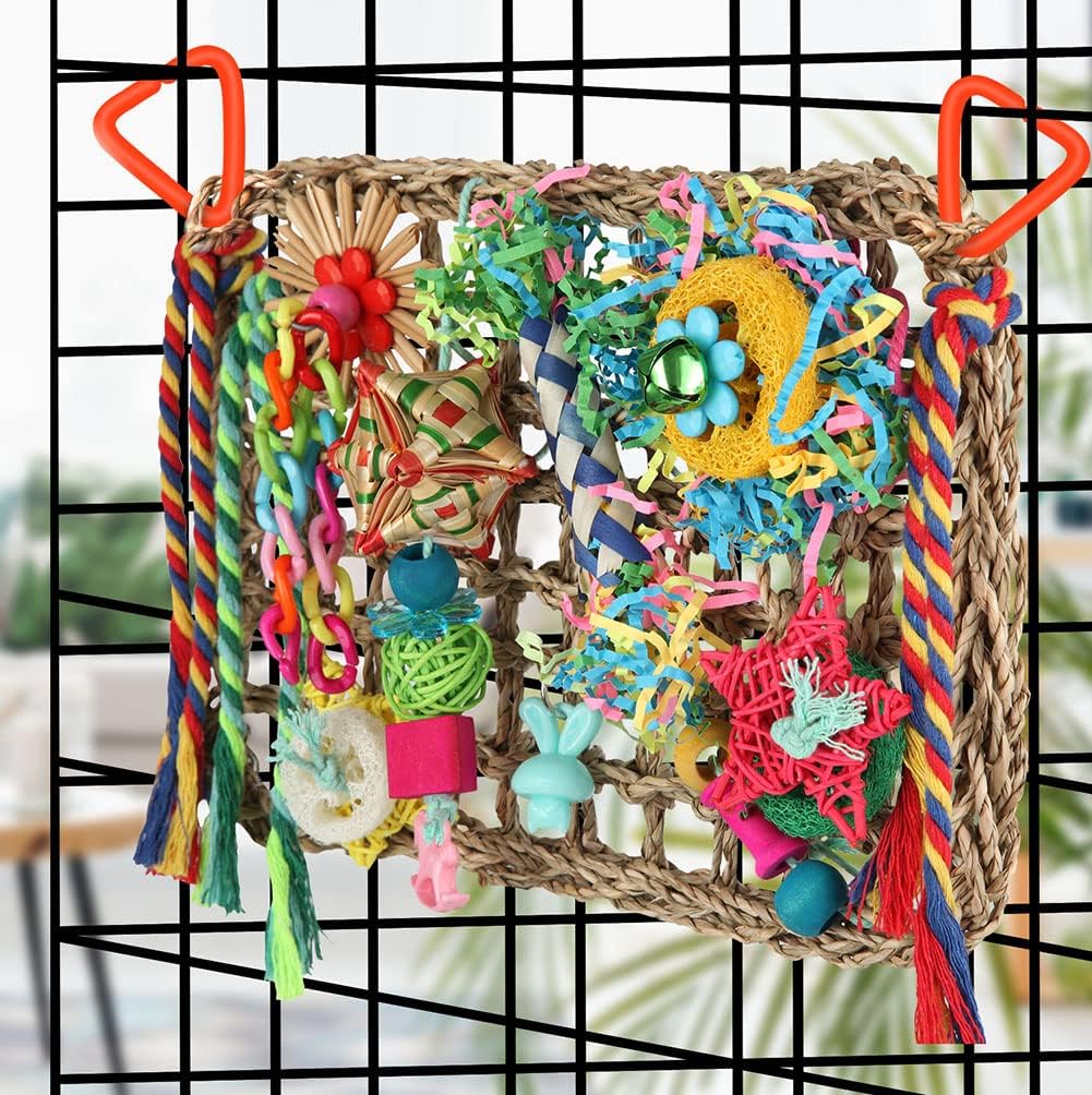 YIXUND natural seagrass activity playground for lovebirds and small pet birds