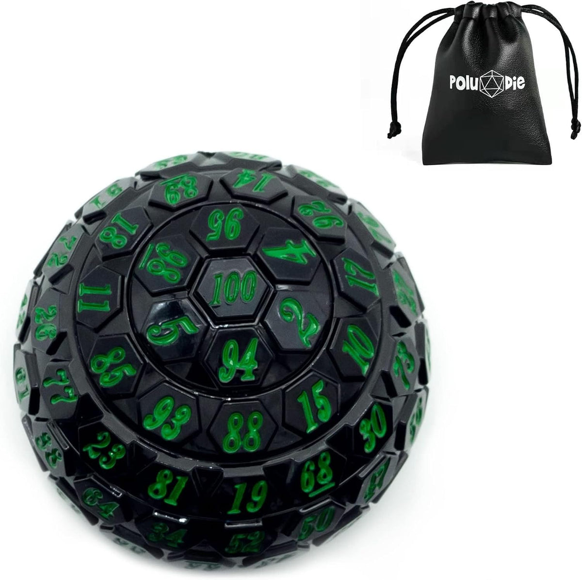100 Sided Polyhedral Dice, Single D100 Game Dice, 100 Sided Cube with Black Pouch, D100 die 48 mm (Green with White Number) - Image 13
