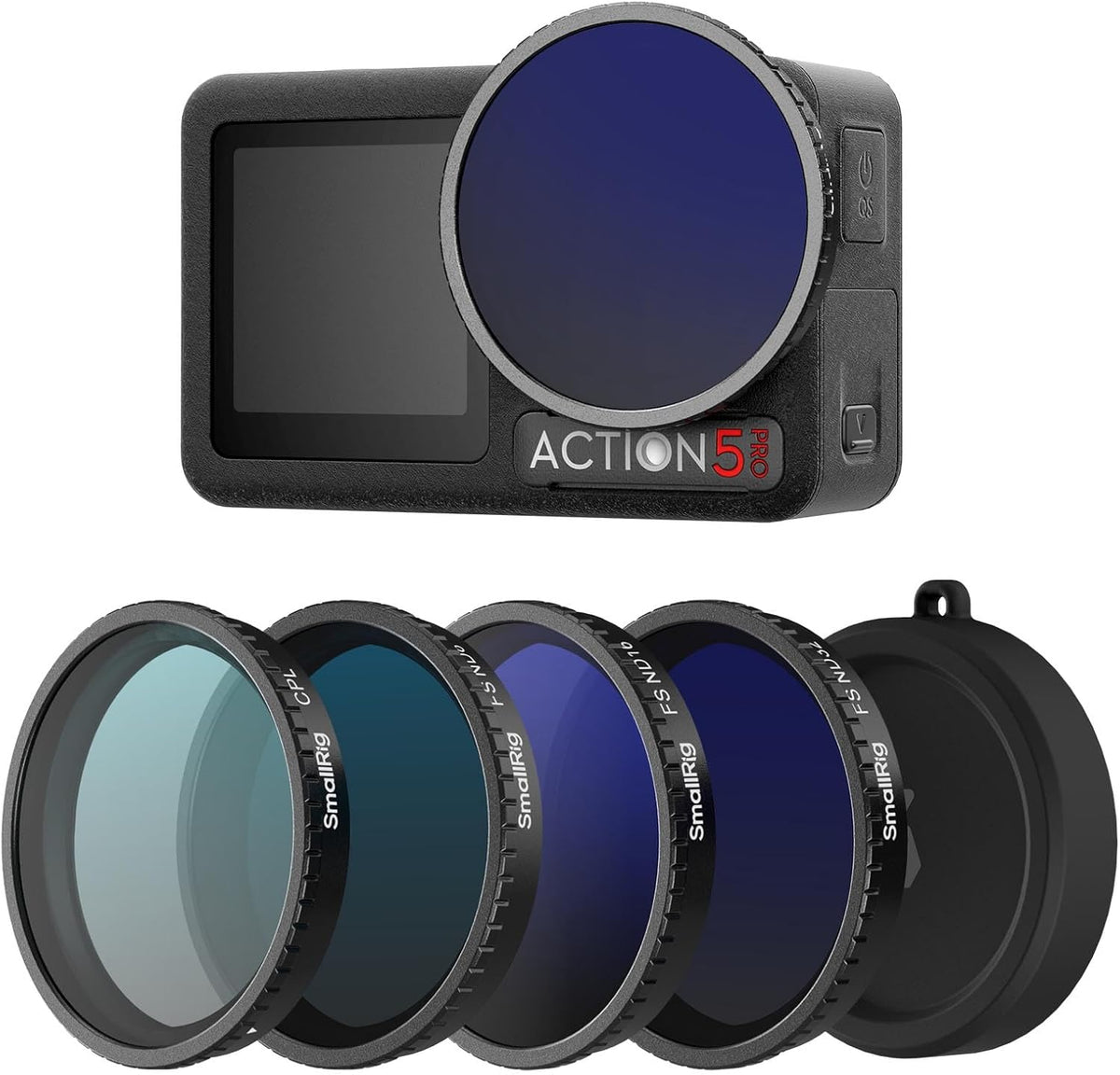 SmallRig ND Filter Kit for DJI Osmo Action 5 Pro front view with all filters