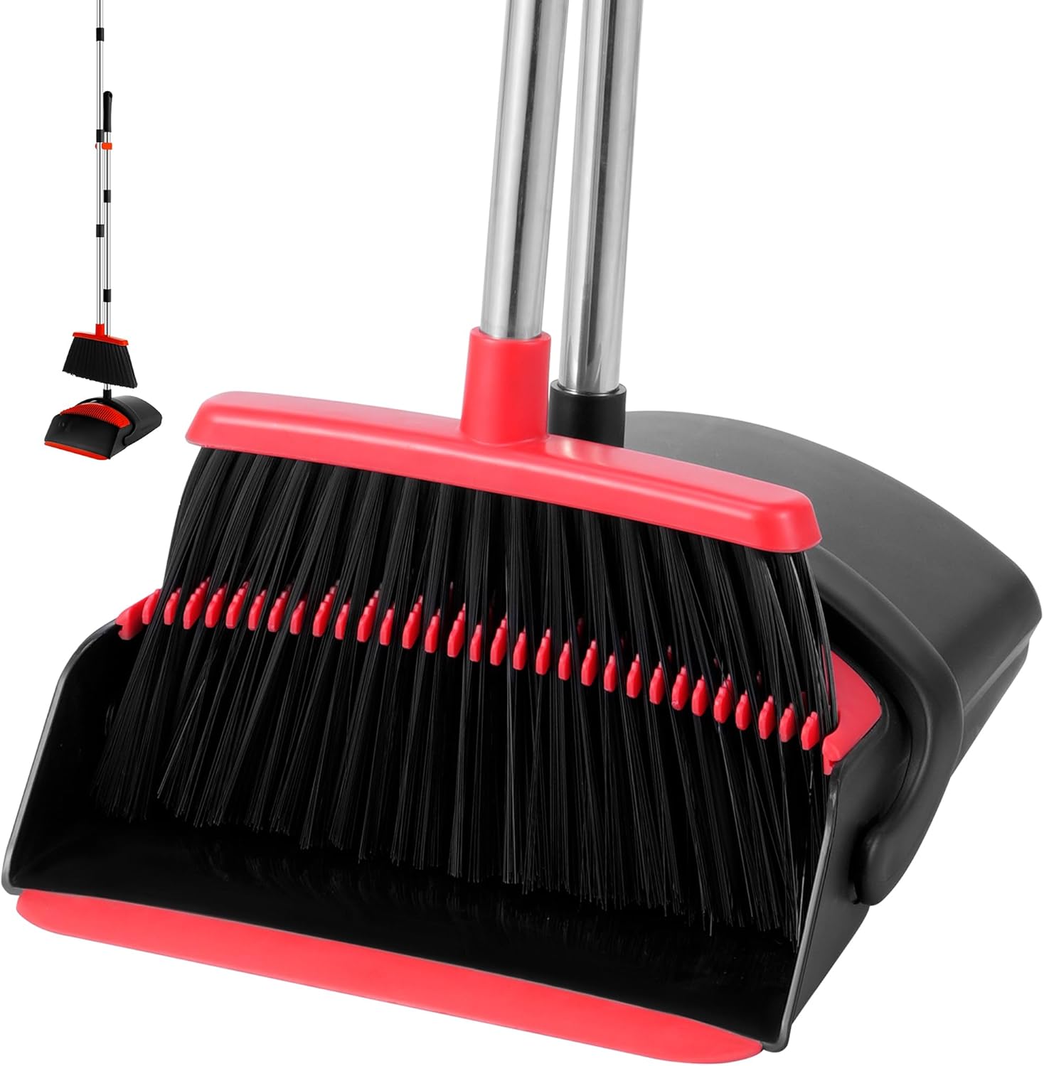 BSKLIN Broom and Dustpan Set front view standing upright for home cleaning.