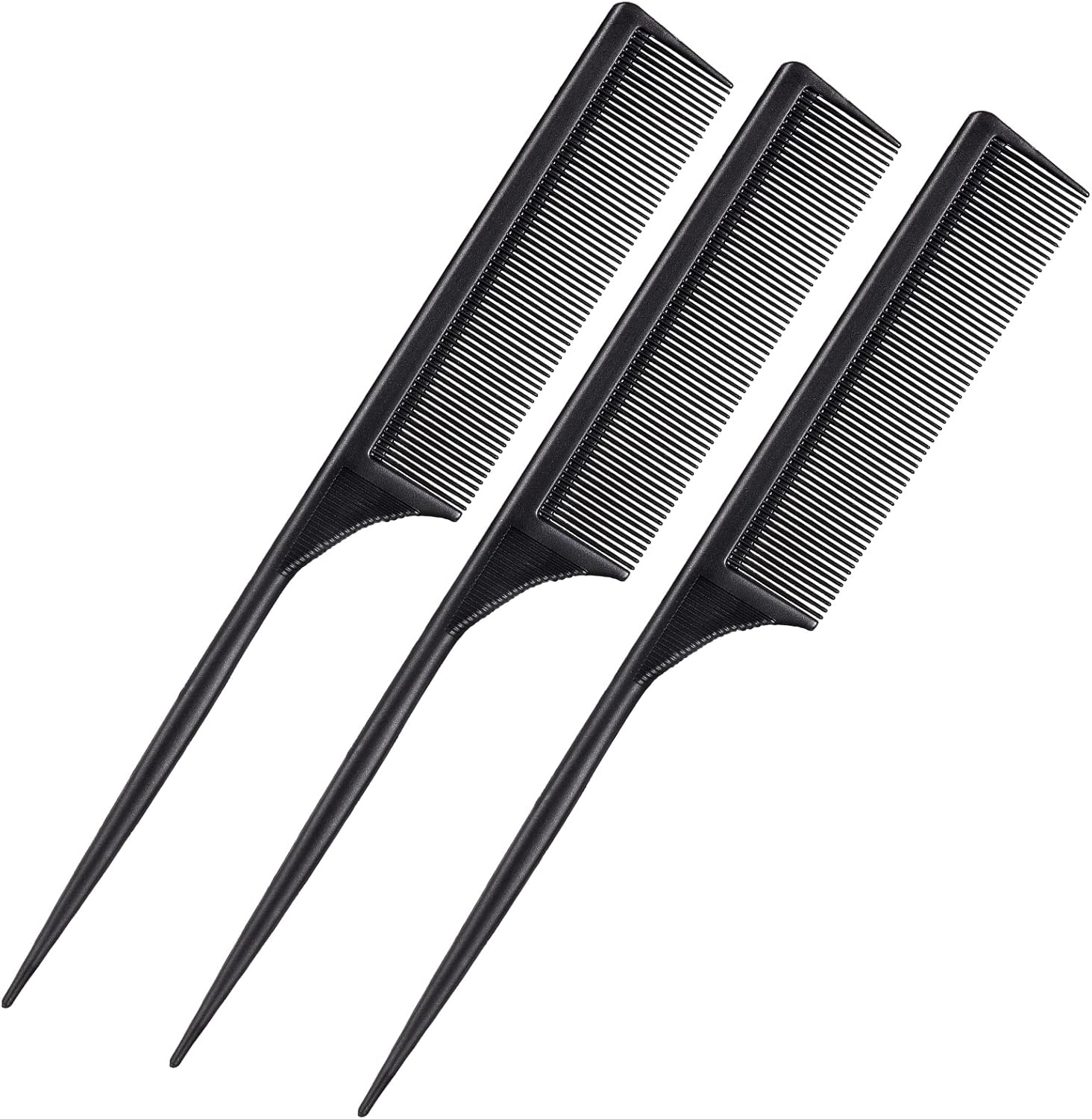 Leinuosen 3 pack carbon fiber rat tail combs front view for hair styling
