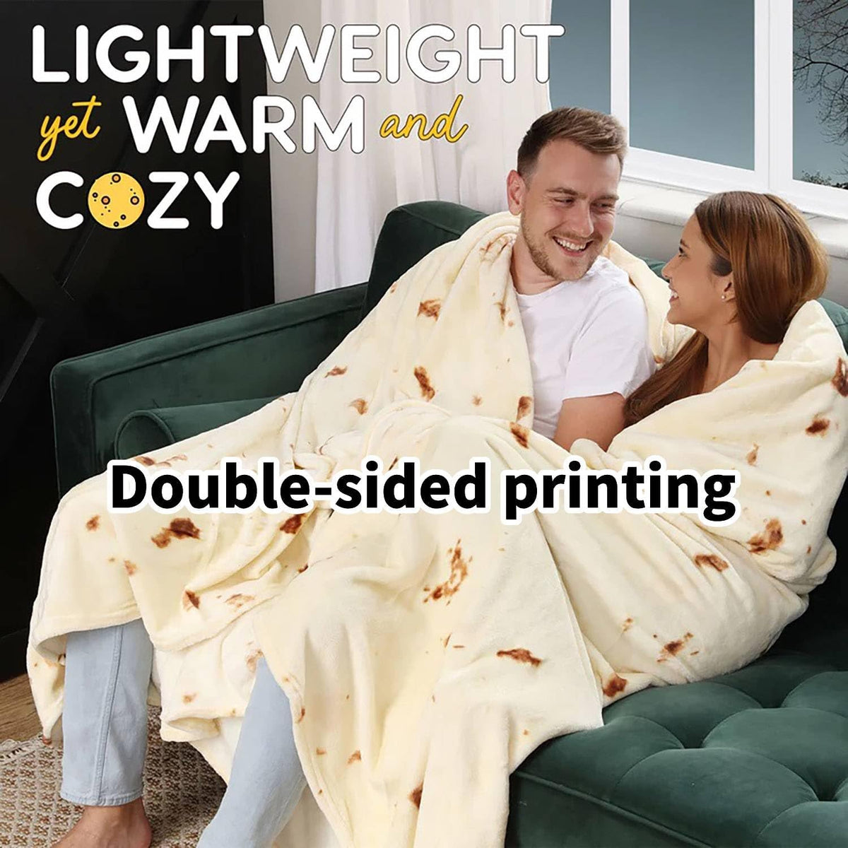 Acteb novelty fleece throw blanket laid flat on a couch.