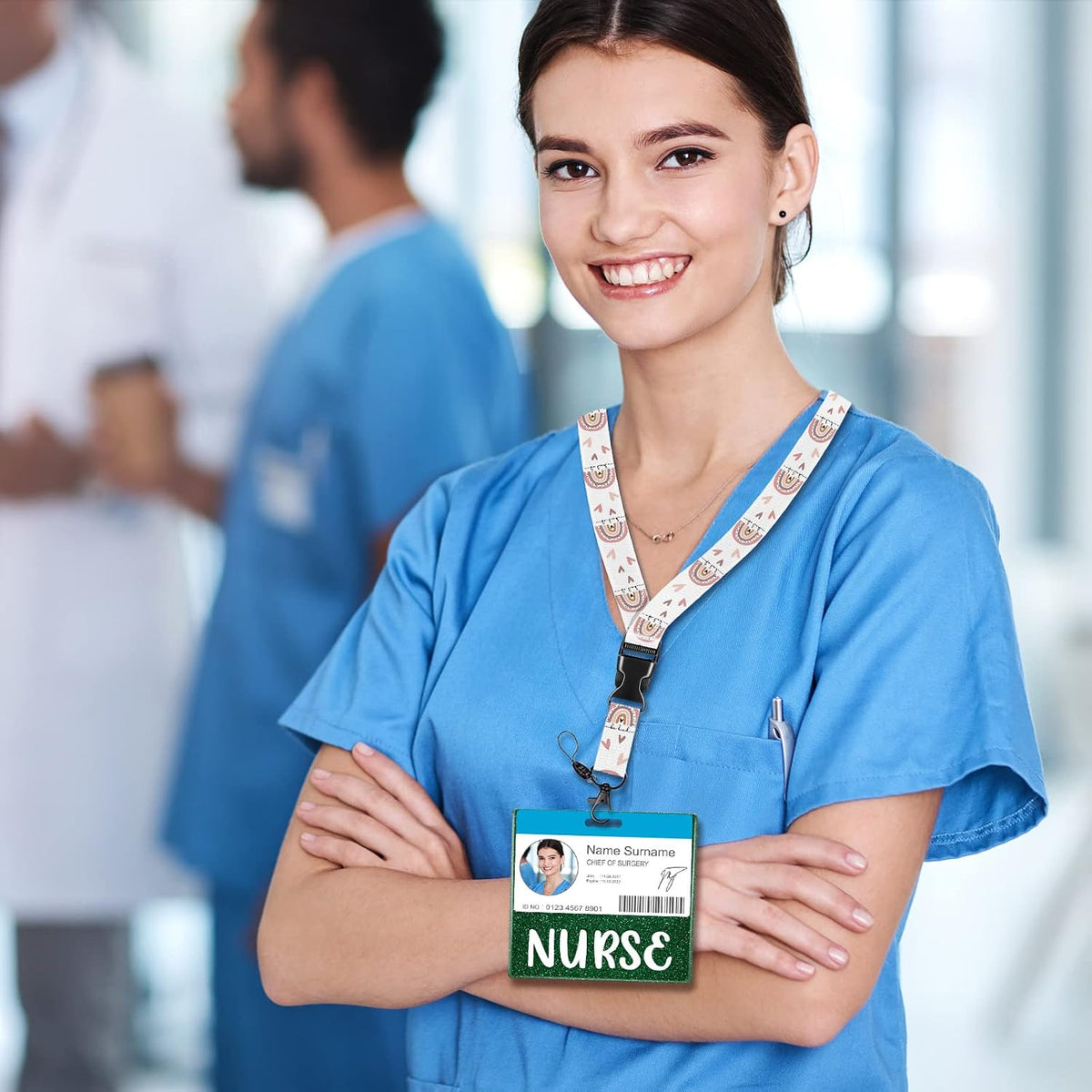 Plifal nurse badge buddy paired with standard lanyard reel