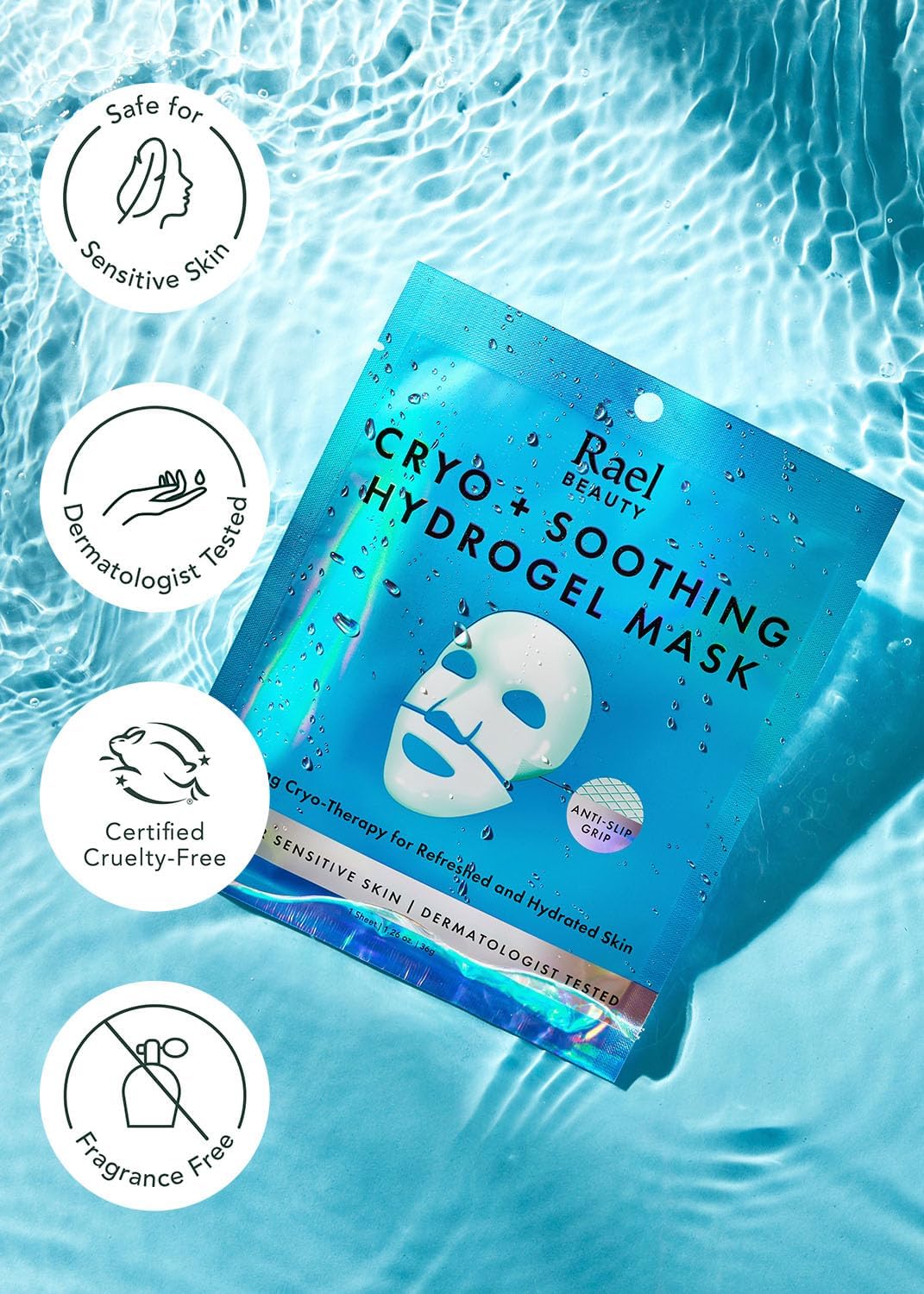 Rael hyaluronic acid and peptide infused face mask packaging