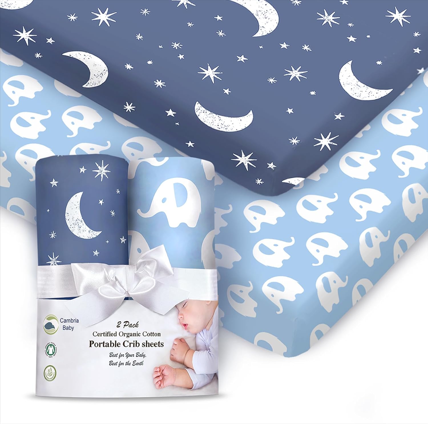 Cambria Baby organic cotton fitted sheets front view packed as a gift set