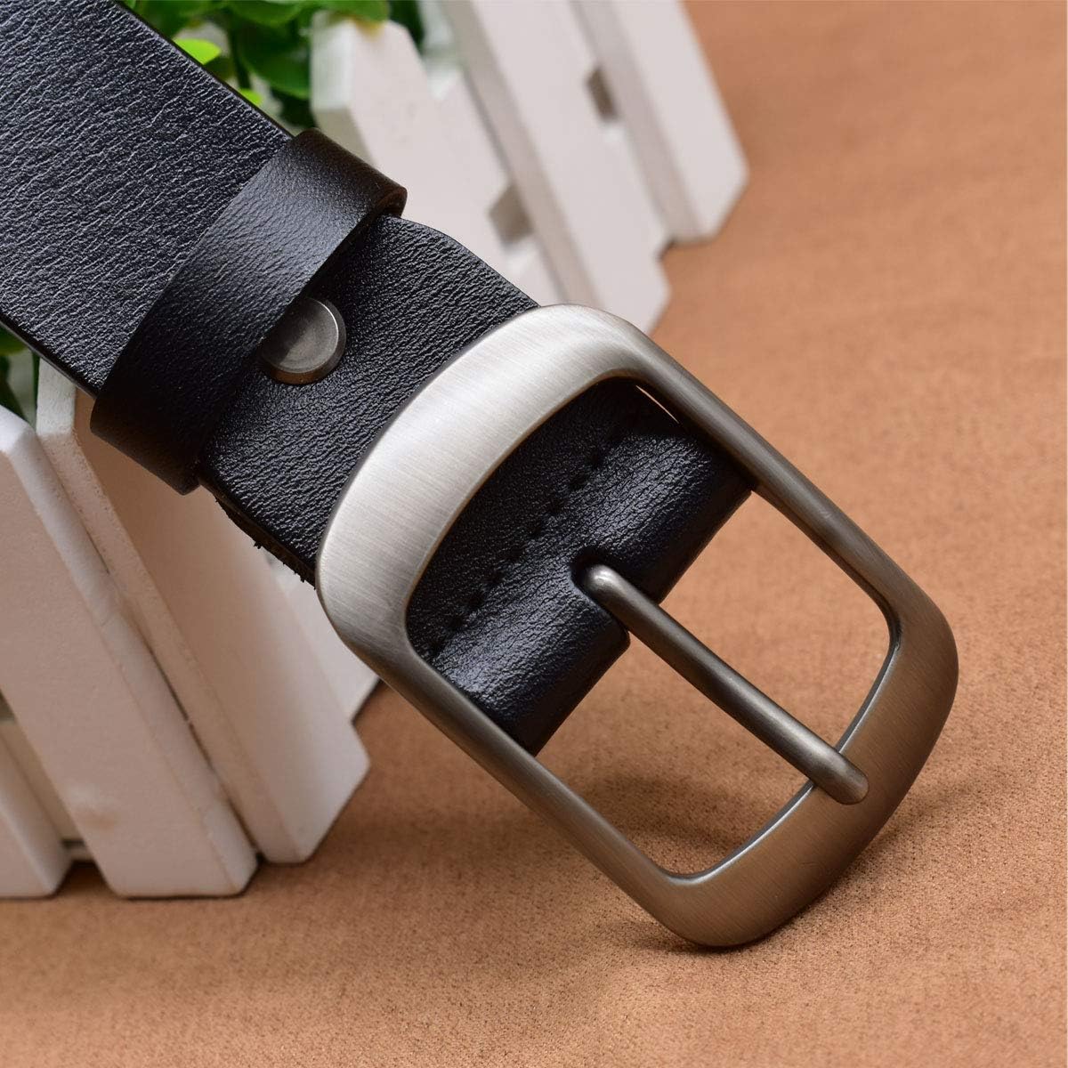 Vonsely black leather waist belt angled close up of silver buckle.