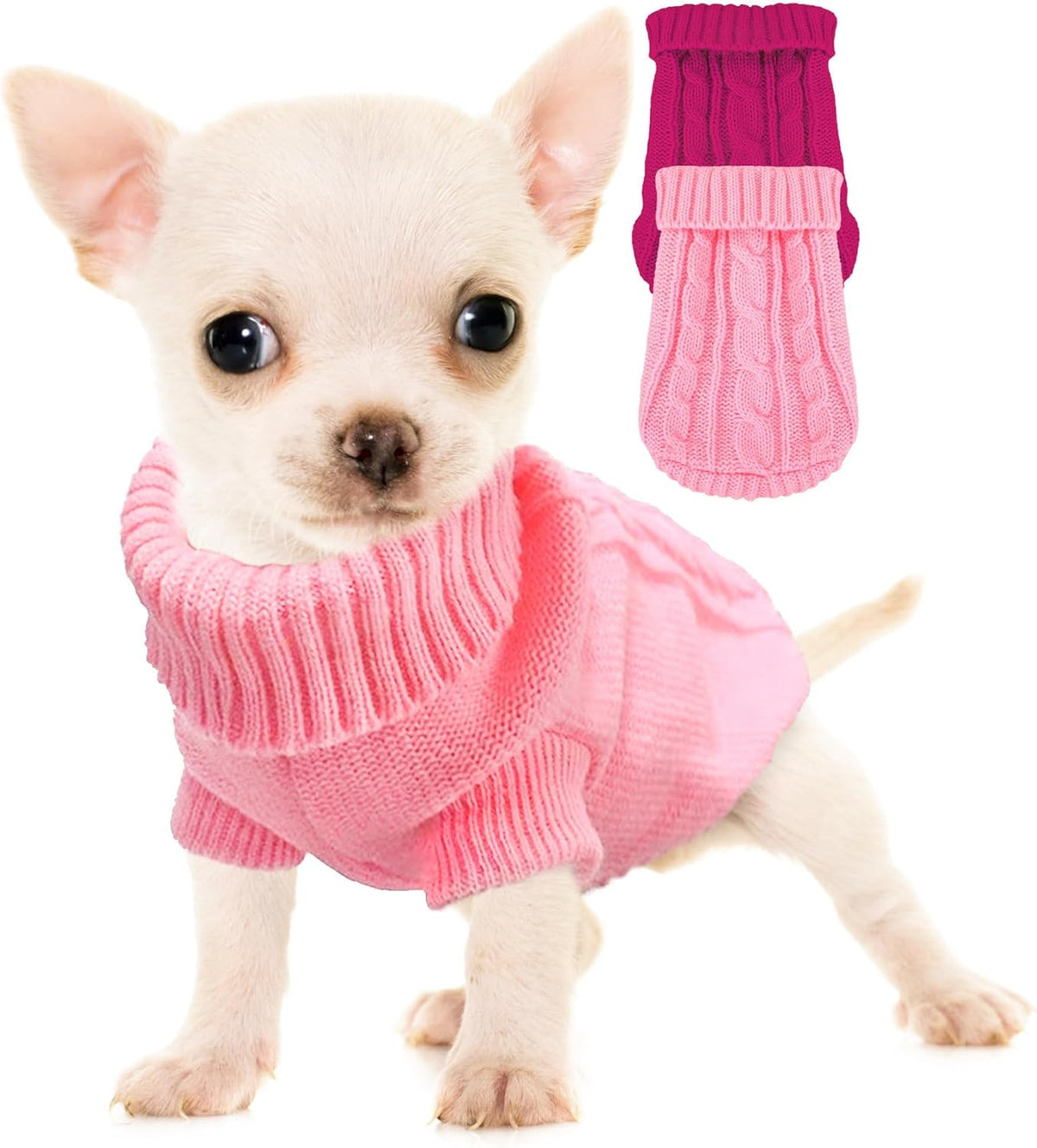 Kallfir's cutie XXS Dog Sweater, 2 Pieces Turtleneck Knitted Chihuahua Sweater Yorkie Teacup Dog Clothes Small Dogs Girl Winter Warm Sweaters Pet Cat Sweater Cold Weather Puppy Clothes XX-Small - Image 14