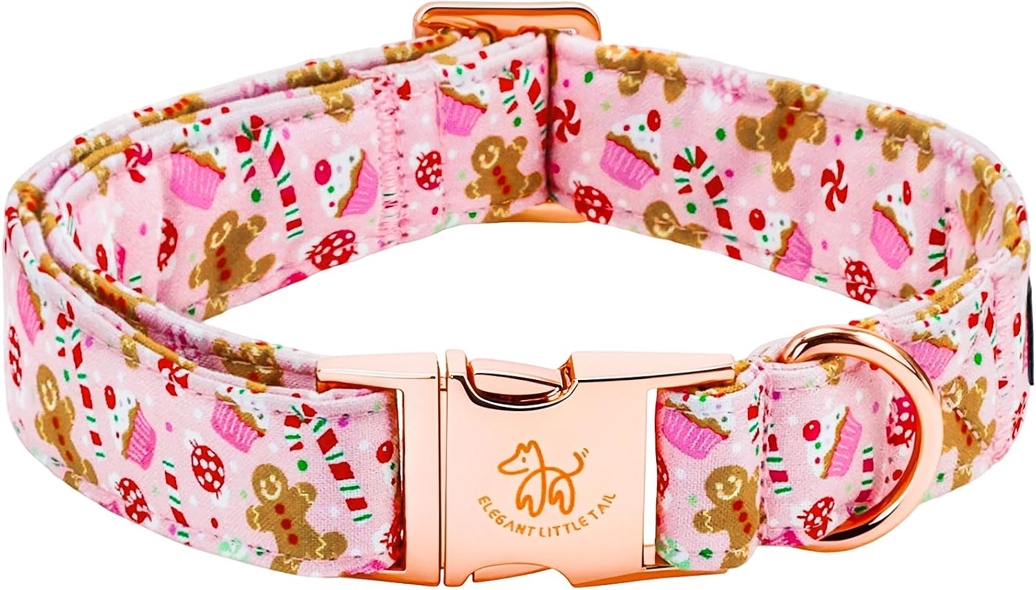 Elegant Little Tail pink gingerbread dog collar front view