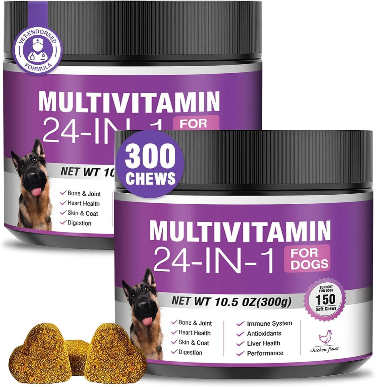 24-in-1 Dog Vitamins and Supplements 200 Ct Dogs Multivitamin Chewable Contain Chondroitin Probiotics Omega-3 Glucosamine for Dogs Skin Coat Heart Joint Gut Liver Brain Eyes Immune Support - Chicken - Image 9