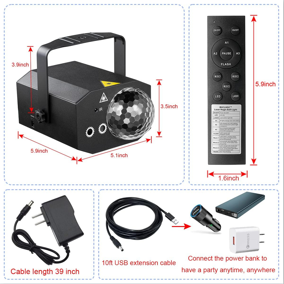 Buclhoz sound-activated party light mounted for indoor celebration