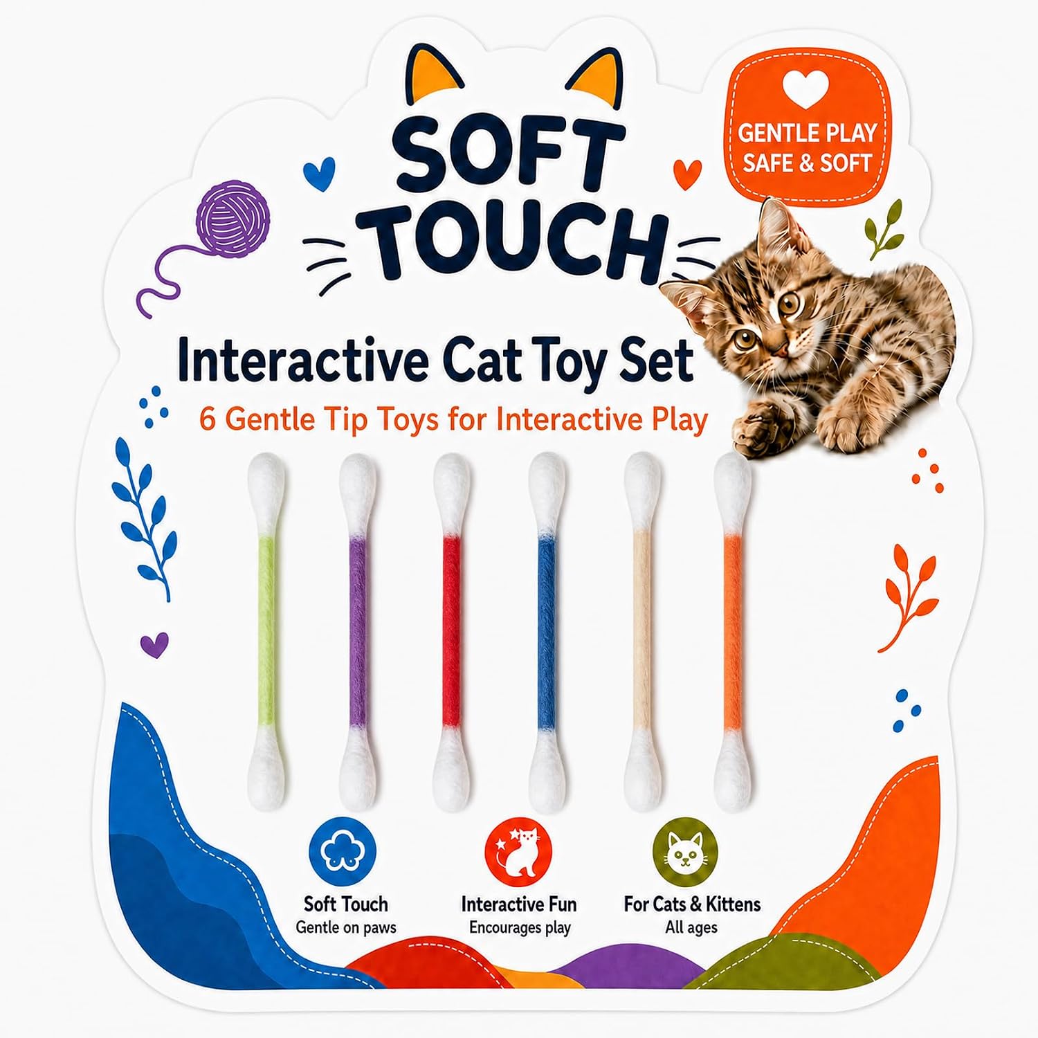 Dropy giant cotton swab catnip toys 6 pack front view