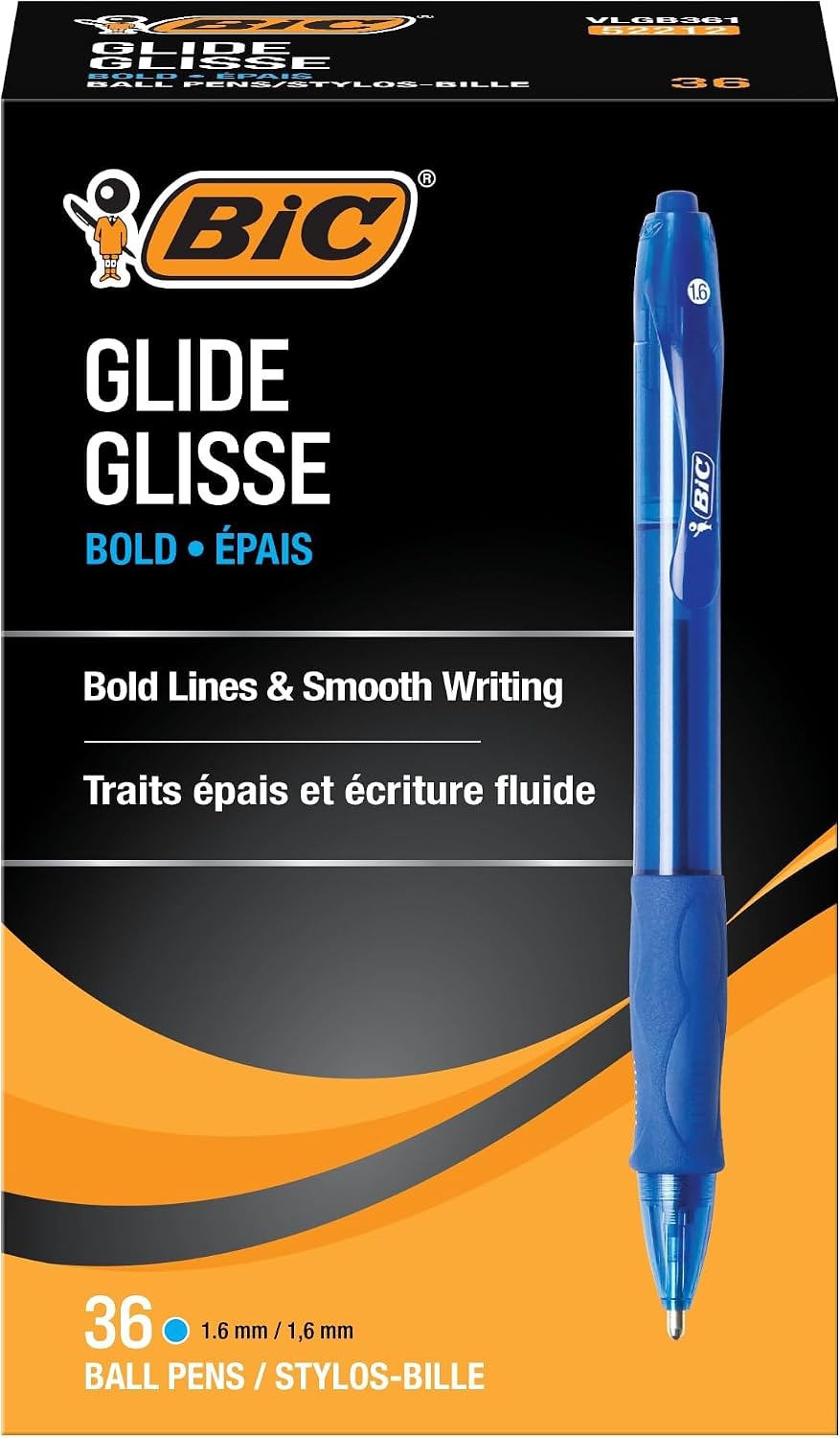 BIC Glide Bold Blue Ballpoint Pens, Bold Point, 1.6mm, 4-Count Pack - Image 11