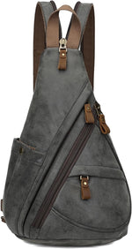 PU Leather Sling Bag - Small Crossbody Backpack Shoulder Casual Daypack Rucksack for Men Women(Khaki) - Image 11