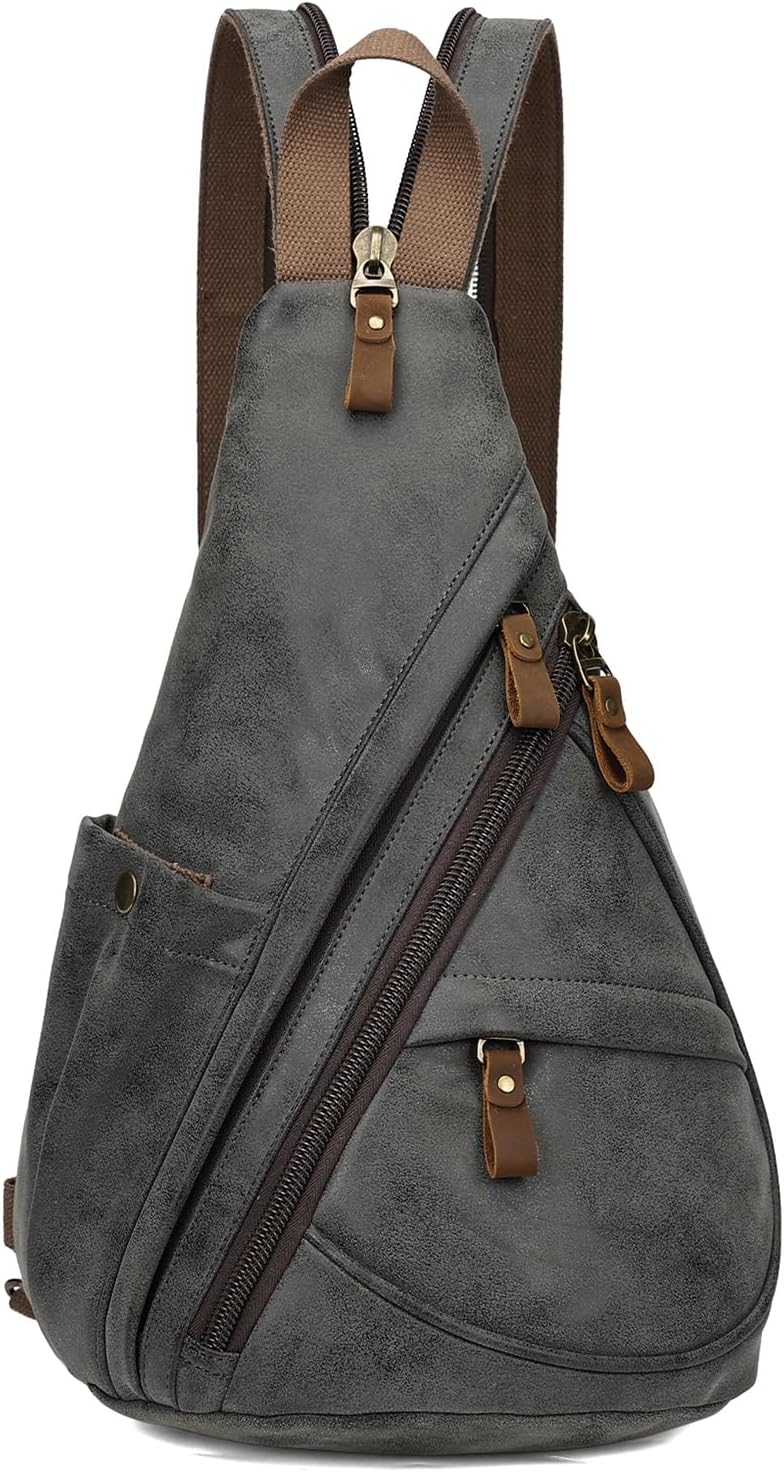 PU Leather Sling Bag - Small Crossbody Backpack Shoulder Casual Daypack Rucksack for Men Women(Khaki) - Image 11