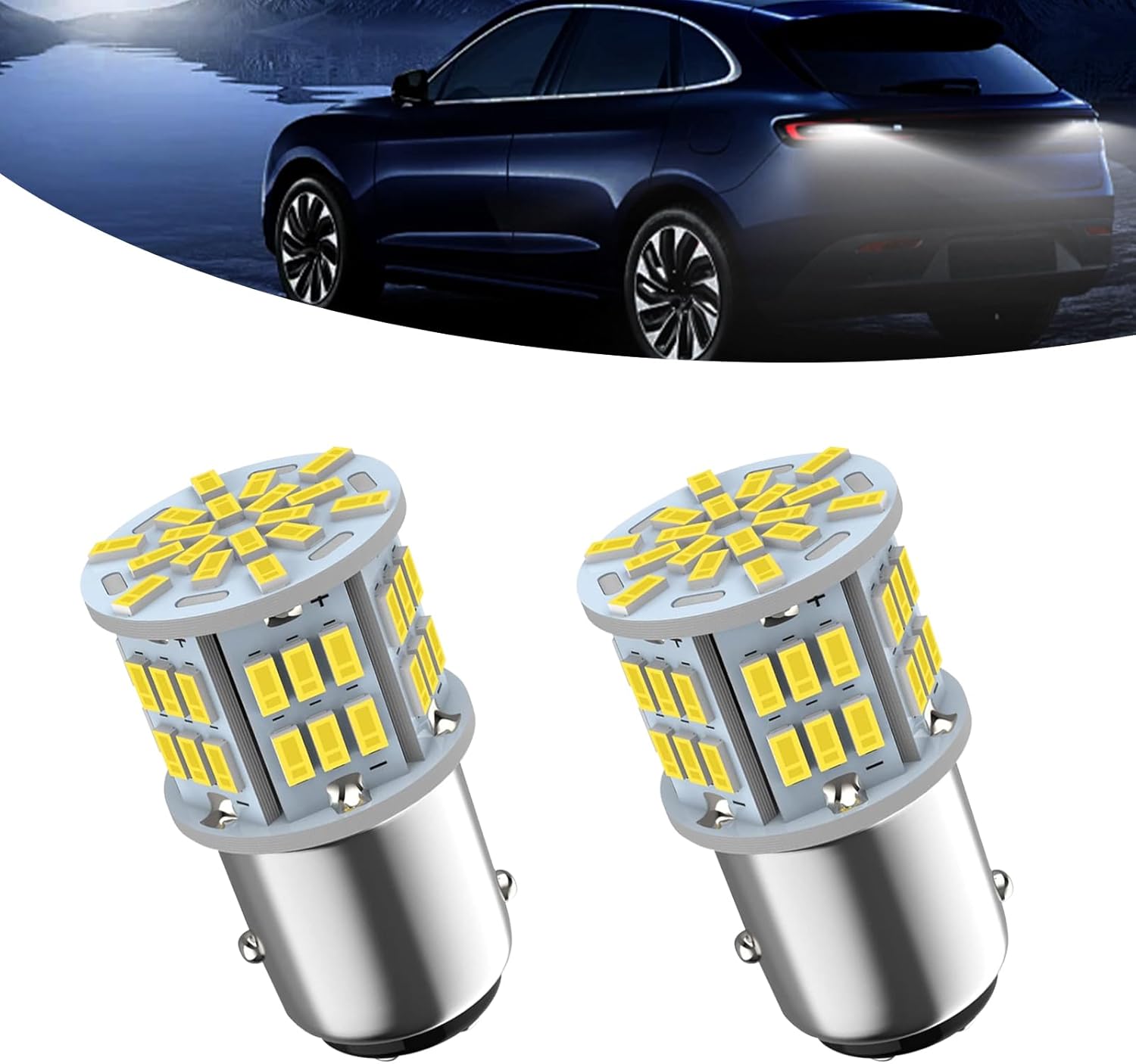 Getfay 1157 LED Brake Light Bulbs front view showing dual contact base and LED chips