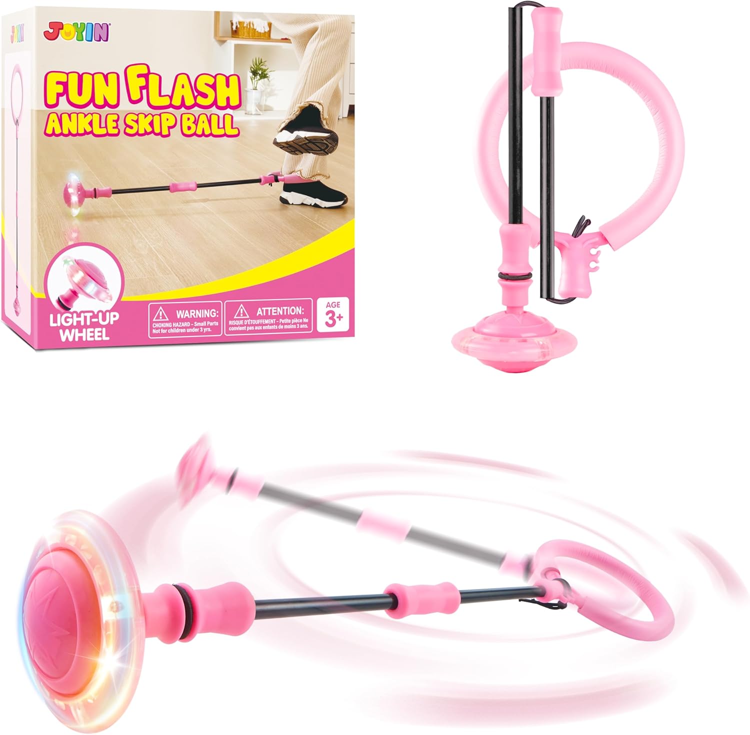Joyin Pink Ankle Skip Ball with flashing light wheel front view