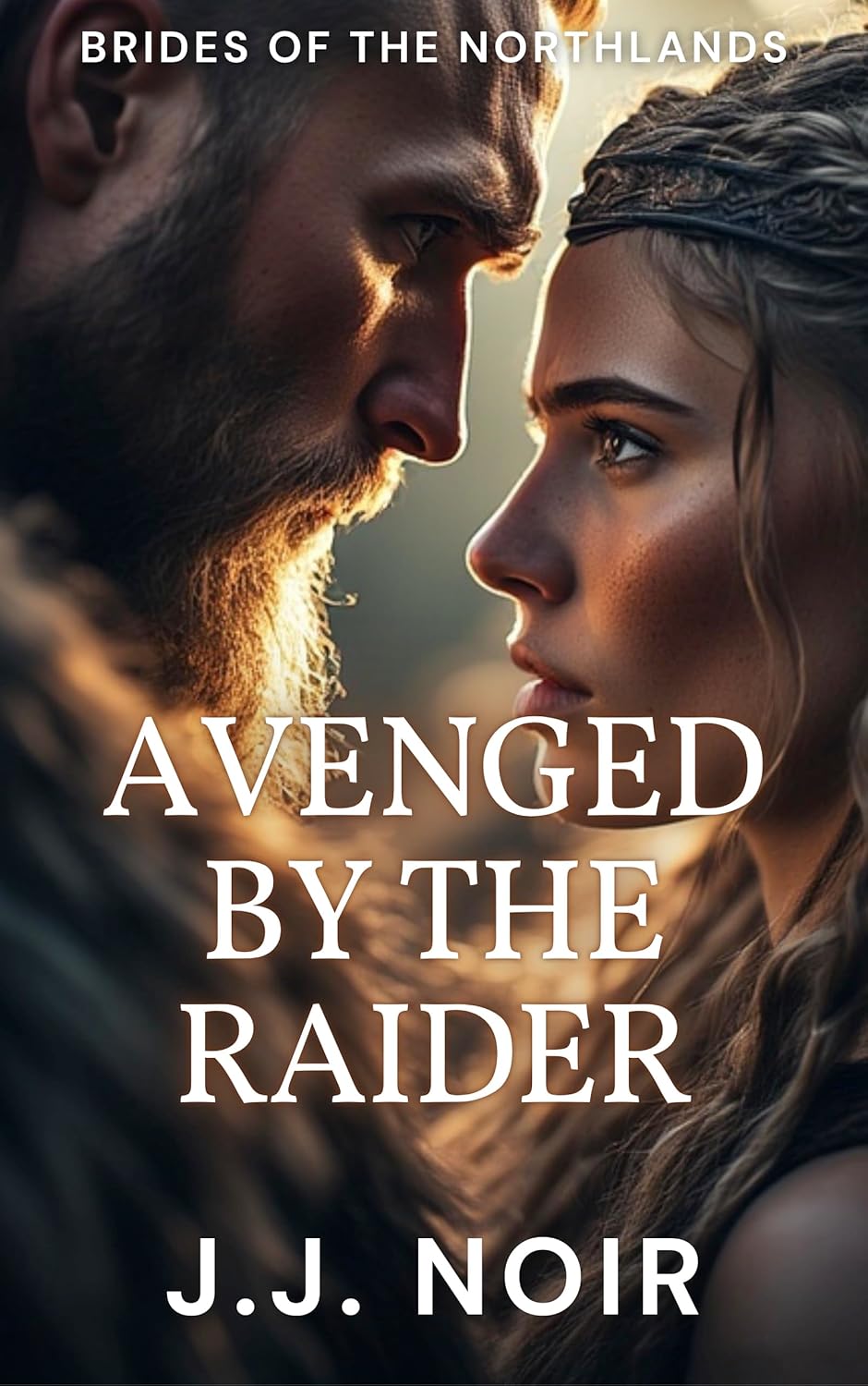J.J. Noir Avenged by the Raider Kindle Edition book cover front view featuring dark Viking historical romance.