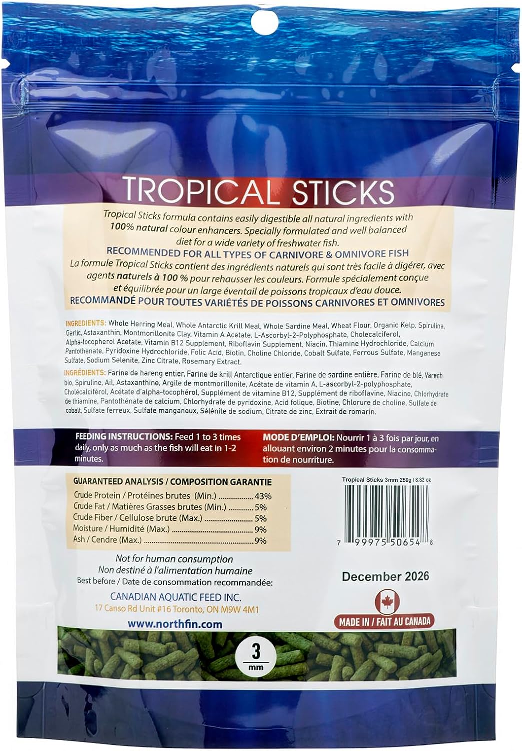 Northfin Tropical Sticks floating pellets closeup view
