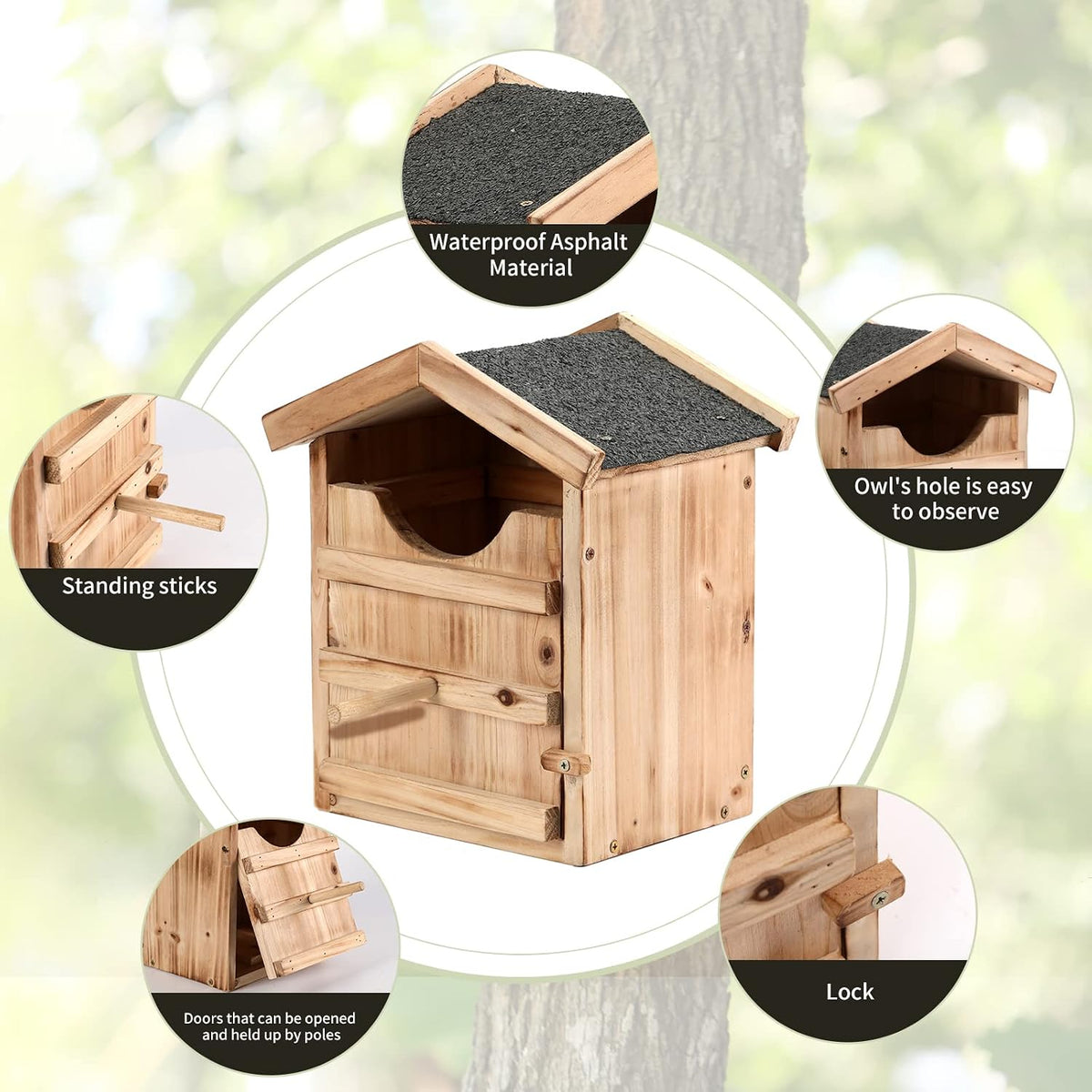 Outdoor cedar birdhouse with side mounting brackets and hardware