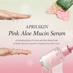 APRILSKIN vegan snail mucin alternative serum glass dropper bottle showcasing the pink formula texture.