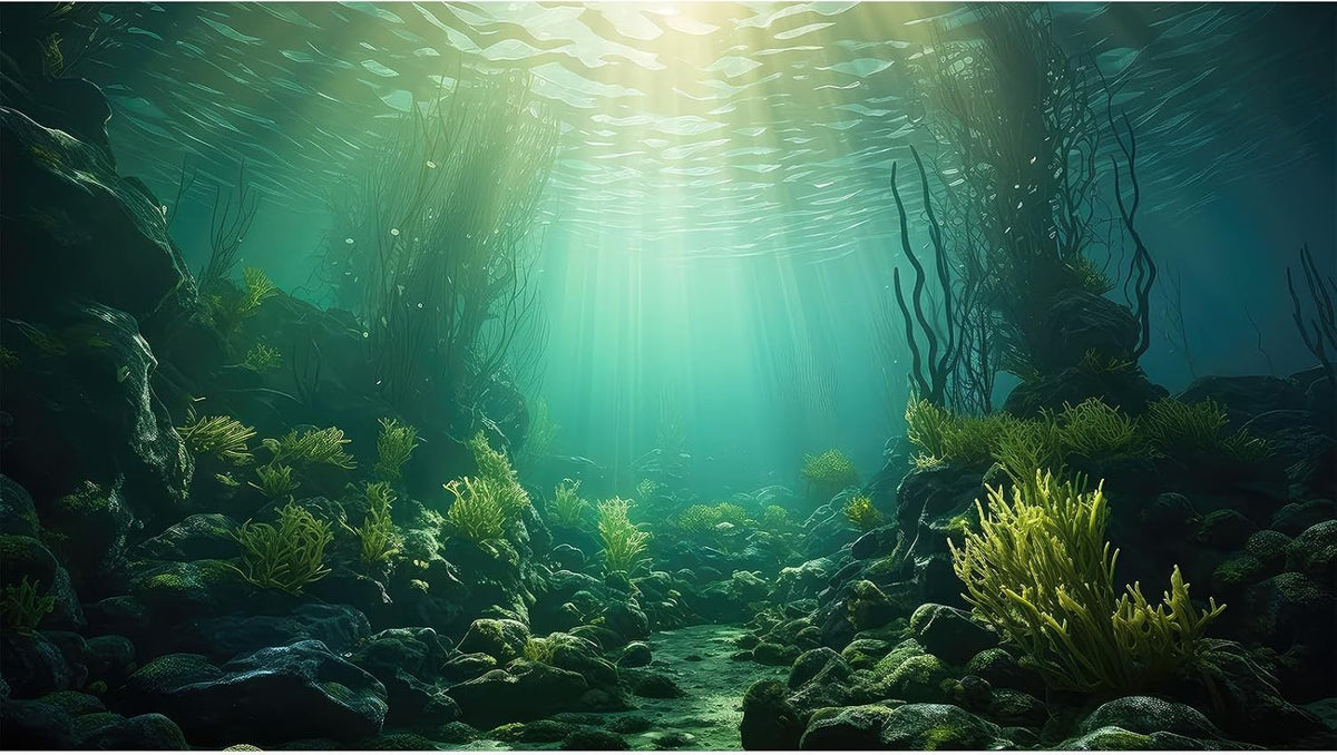 Aquarium Background Underwater Grass Leaves with Stone Aquarium Backdrop Vivid and Fresh Green Aquatic Plant Stone River Bed and Lake Fish Tank Background Decor Vinyl 48x18in - Image 11