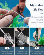 Rotatable plastic clip inserted into clear suction cup base for fish tanks.