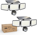 Philips solar security light outdoor front view showing 302 LED configuration and triple adjustable heads.