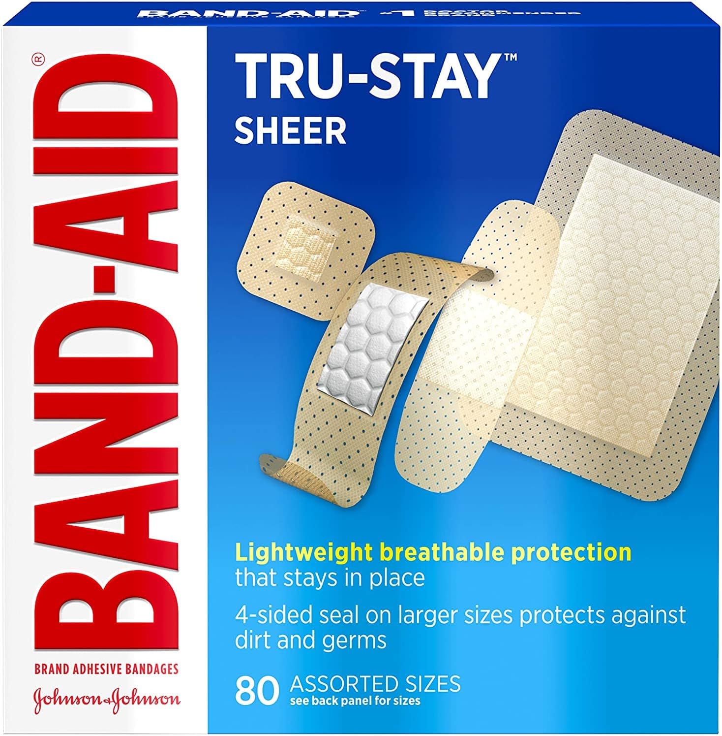 Band-Aid sheer strips assorted pack front view commercial packaging