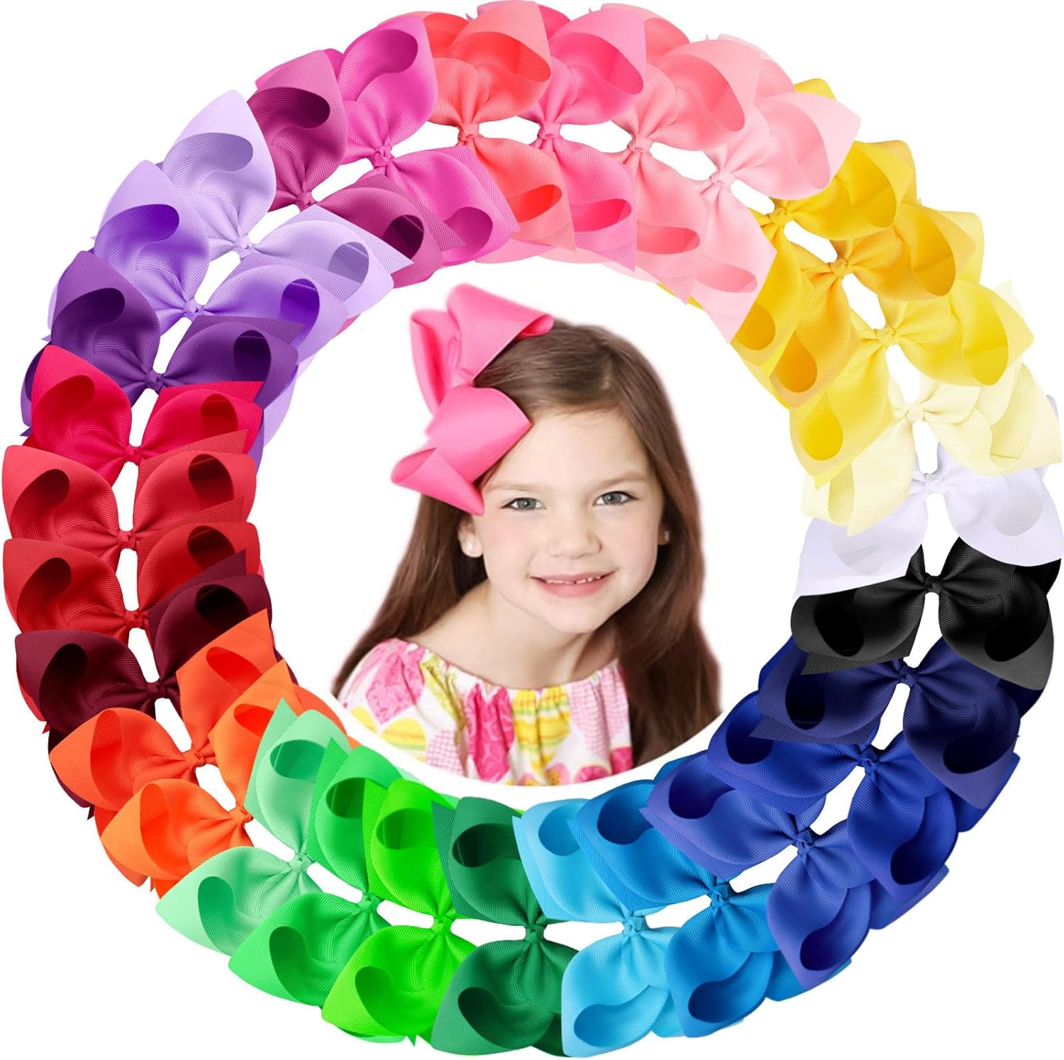 Oaoleer 30 piece 6 inch grosgrain ribbon hair bows front view