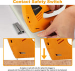 Hoteche electric power tool displayed with included brad nails and staples