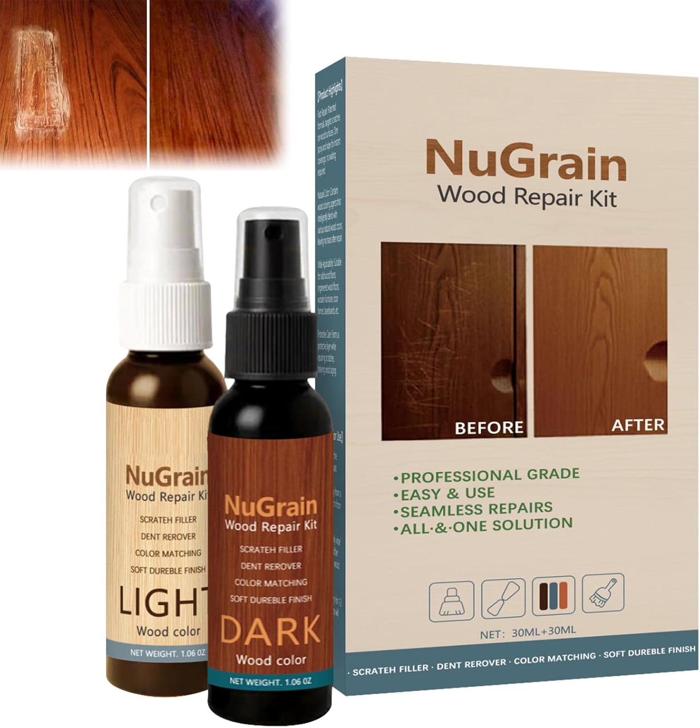 FIYADWZH NuGrain Wood Repair front view showing professional scratch repair paste packaging.