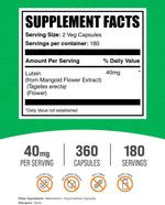 BulkSupplements eye vitamins nutrition facts label showing marigold flower extract ingredients