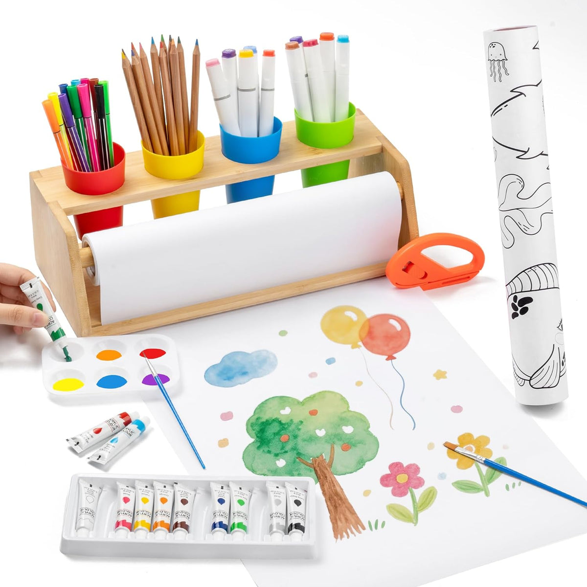 Payarma paper roll dispenser for kids art easel front view