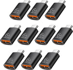 Pastall USB Type C male to USB female adapter front view showing black finish and orange inner detail