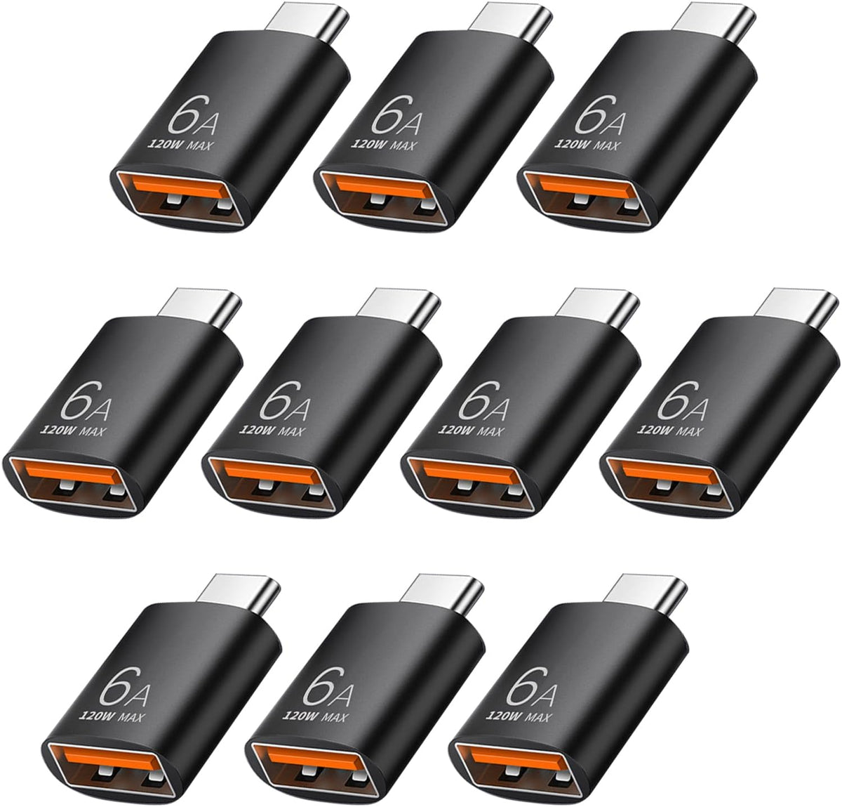 Pastall USB Type C male to USB female adapter front view showing black finish and orange inner detail