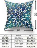 Set of two navy blue and teal cushion covers arranged on a bed