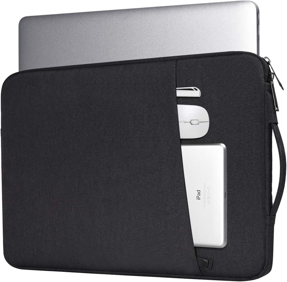 iKammo 14 inch laptop sleeve case front view in black canvas showing sleek minimalist protective design