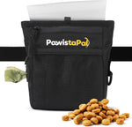 PawistaPal dog treat pouch front view showing black polyester fabric and waist clip