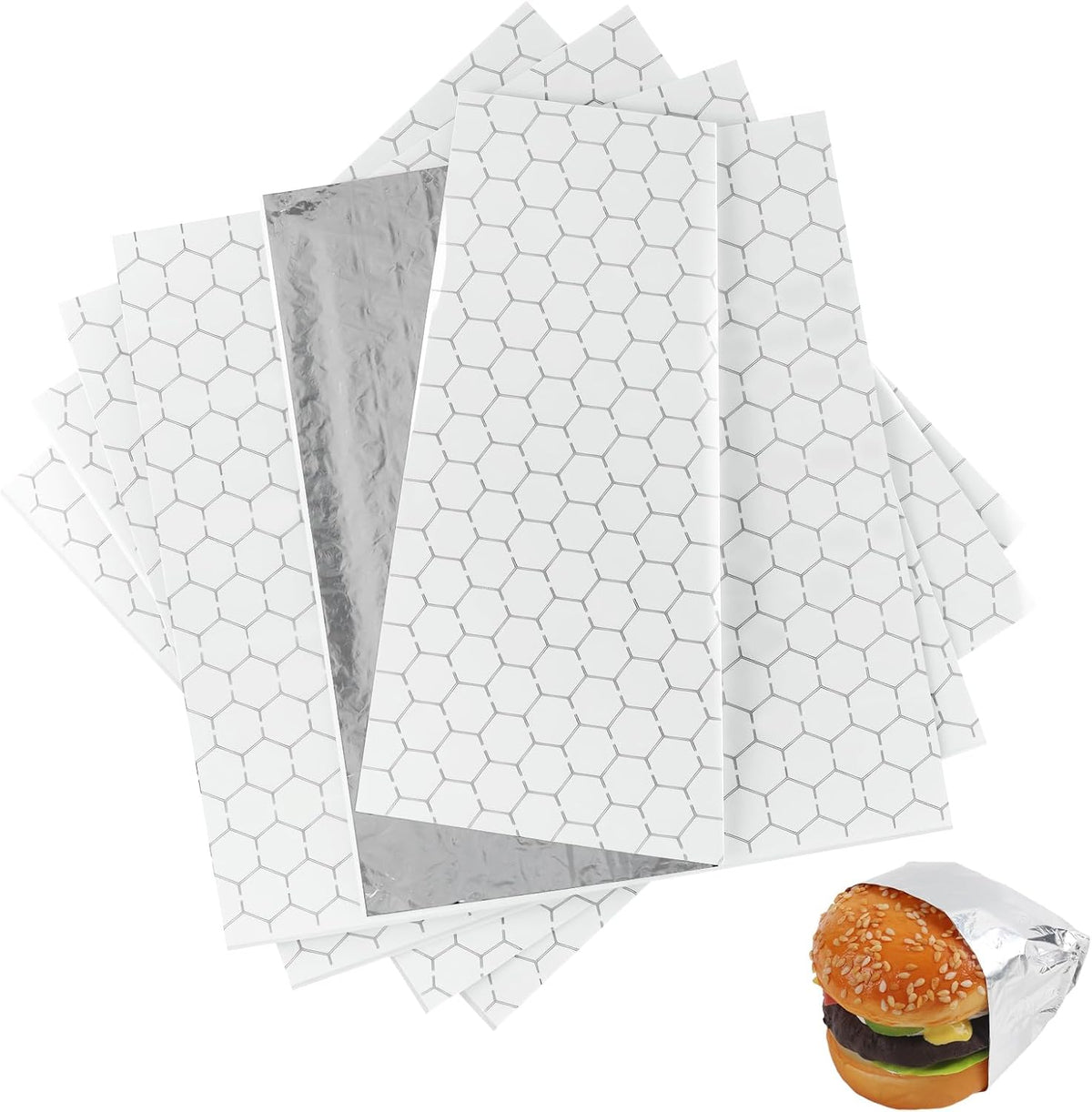Watmtin Insulated Sandwich Wrap Sheets 50 Pack front view showing honeycomb texture for food heat retention.