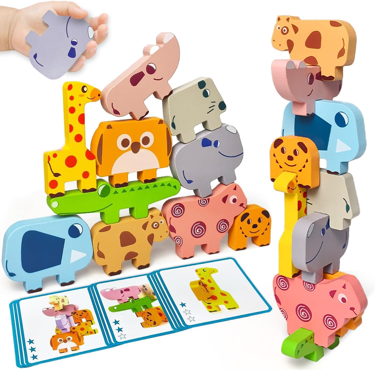 Vaiheng Montessori wooden animal stacking toy set front view