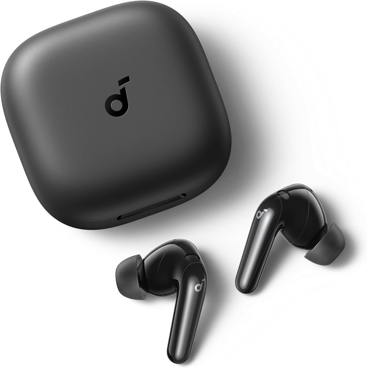Soundcore P31i wireless earbuds with charging case front view