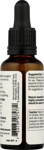 Now Foods oregano essential oil dropper bottle label