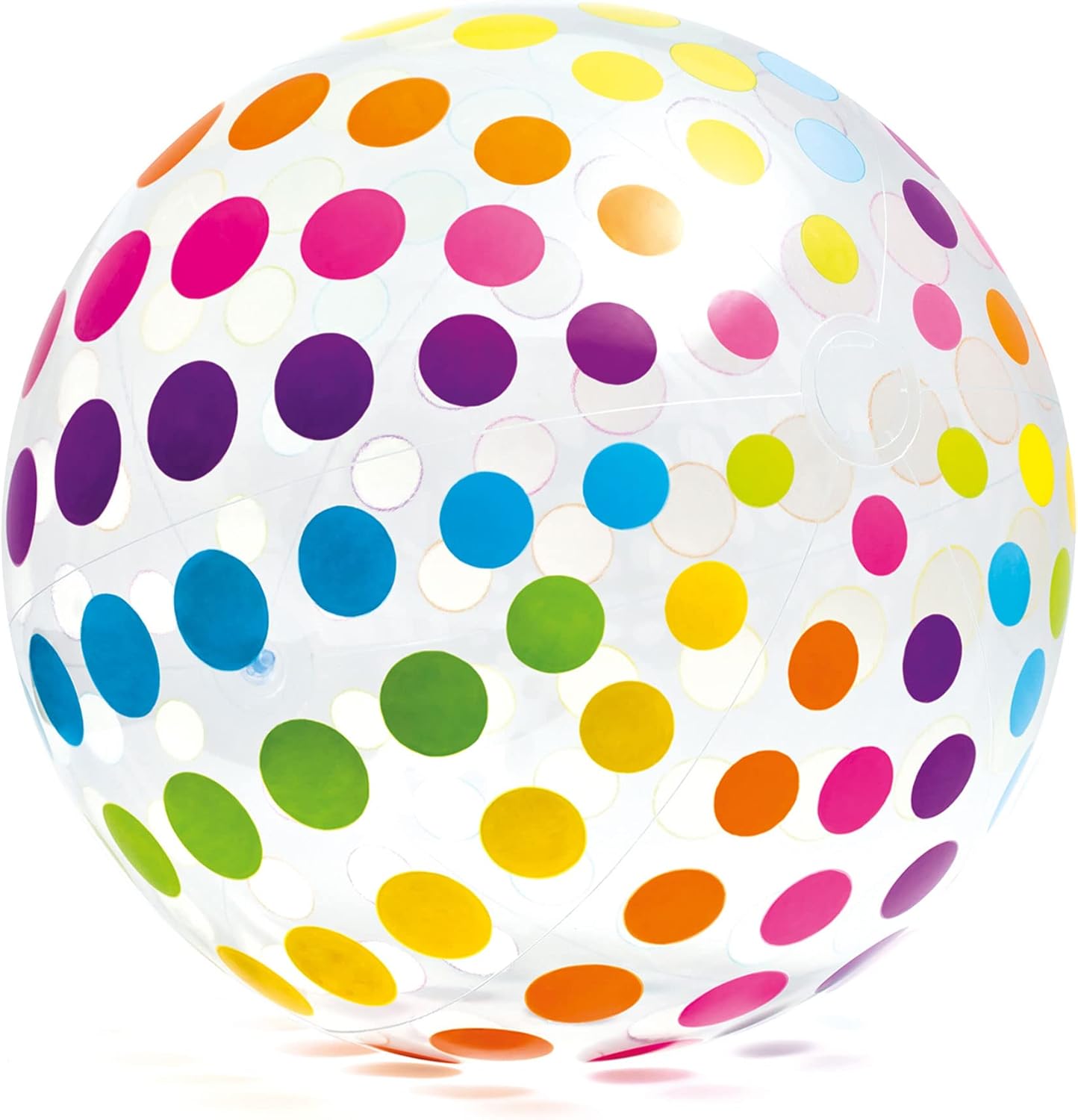 Intex jumbo inflatable ball front view floating in a clear blue swimming pool